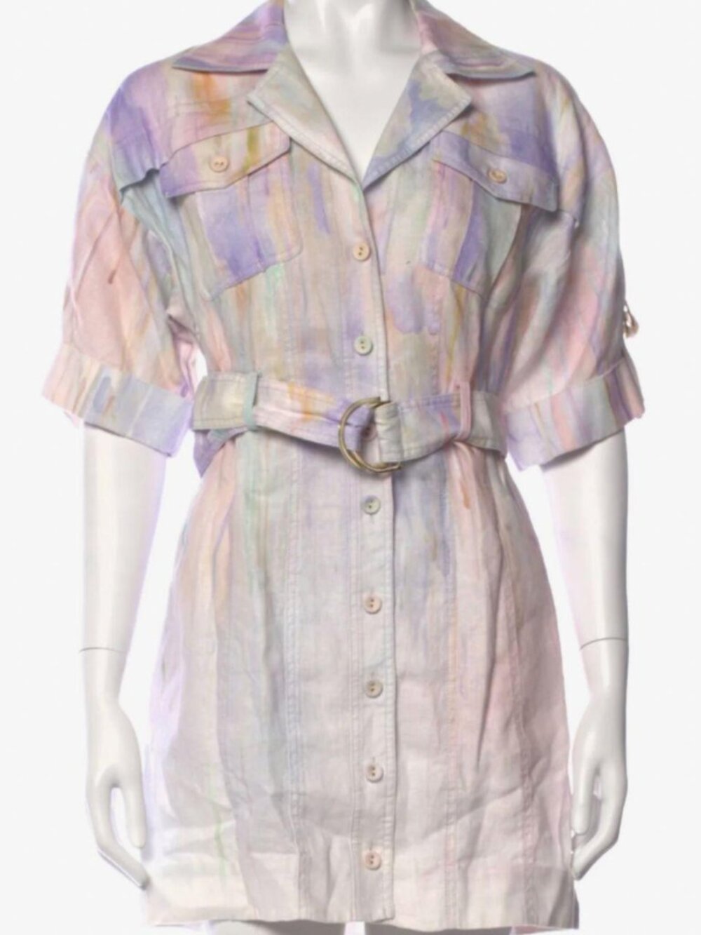 Zimmermann Rhythmic Multicolor Belted Linen Mini Dress